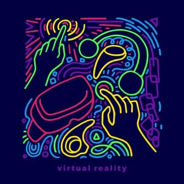 Vector color design of device virtual reality. Art line sketch, graphic hand  Illustrazione stock