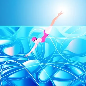 Vector color diving swimmer competition in the pool. Stock Illustration