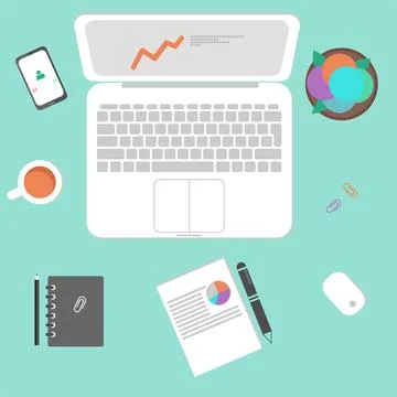 Vector color flat workplace illustration Stock Illustration