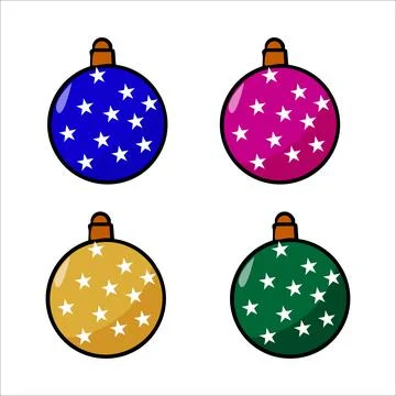 Vector color hand drawn illustration of Christmas tree balls on white backg.. Stock Illustration