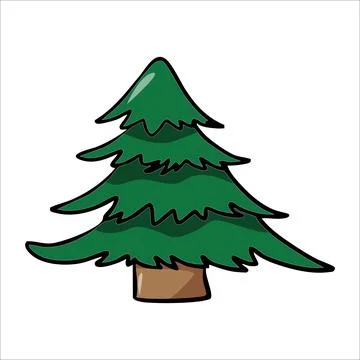 Vector color hand-drawn illustration of a green Christmas tree on a white b.. Stock Illustration