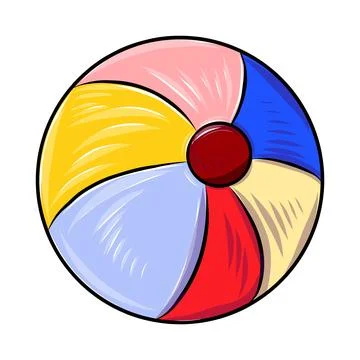 Vector color hand-drawn illustration of a multicolored beach ball, black line Illustration