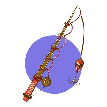 Vector color hand-drawn illustration of a fishing rod Stock Illustration