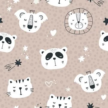 Vector color hand-drawn seamless repeating childish cute pattern with cute 库存插图
