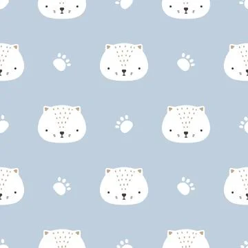 Vector color hand-drawn seamless repeating childish pattern with cute cats and Stock Illustration