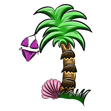Vector color hand drawn set illustration, summer vacation accessories, black  Иллюстрация