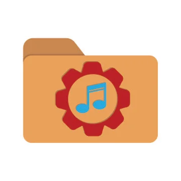 Vector color icon of a folder with a note and a gear. Music settings symbol. Stock Illustration