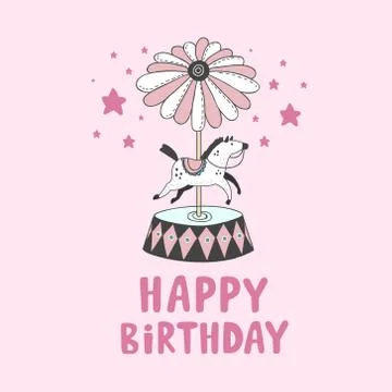 Vector color illustration of a carousel. Linear illustration of a carousel wi Stock Illustration