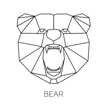 Vector color illustration with geometric bear of triangles. Origami style. print Stock Illustration