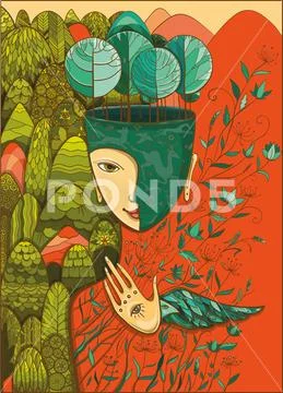 Vector color illustration of the goddess of Mother Nature Stock Illustration
