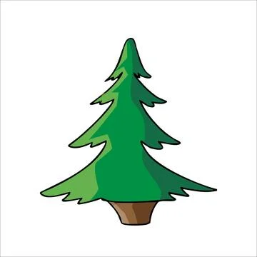 Vector color illustration of hand drawn green Christmas tree Stock Illustration