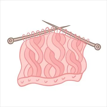 Vector color illustration of sample of knitted pattern on knitting needles 库存插图