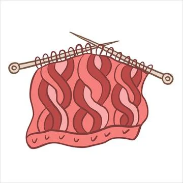 Vector color illustration of sample of knitted pattern on knitting needles Stock Illustration
