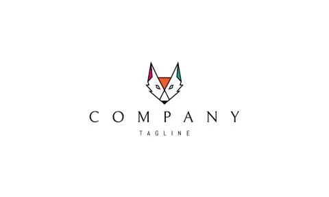 Vector color logo on which an abstract image of a fox face in a linear style. Stock Illustration