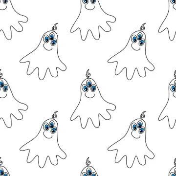 Vector color seamless childish pattern with cute Ghosts. Baby background and  Stock Illustration