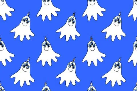 Vector color seamless childish pattern with cute Ghosts. Baby background and  Illustrazione stock