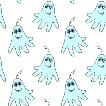 Vector color seamless childish pattern with cute Ghosts. Baby background and  Illustrazione stock