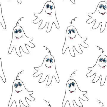 Vector color seamless childish pattern with cute Ghosts. Baby background and  Illustrazione stock
