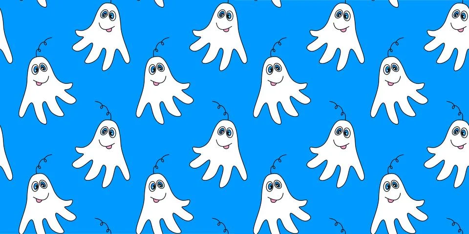 Vector color seamless childish pattern with cute Ghosts. Baby background and  Illustrazione stock