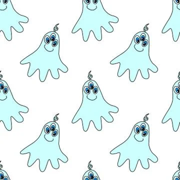 Vector color seamless childish pattern with cute Ghosts. Baby background and  Illustrazione stock
