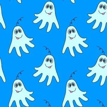 Vector color seamless childish pattern with cute Ghosts. Baby background and  Illustrazione stock