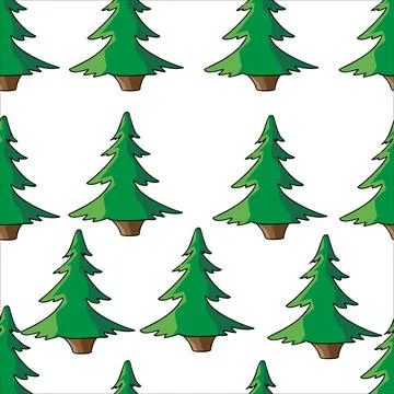 Vector color seamless pattern hand drawn green Christmas tree Stock Illustration
