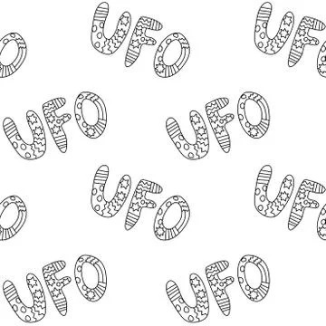 Vector color seamless pattern with the word UFO. Background and texture on th Stock Illustration