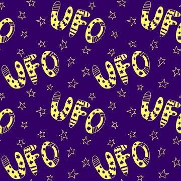 Vector color seamless pattern with the word UFO. Background and texture on th Illustrazione stock