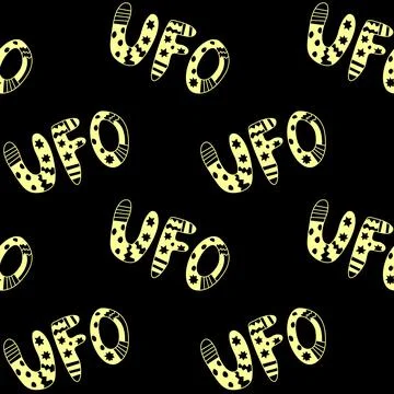 Vector color seamless pattern with the word UFO. Background and texture on th Stock Illustration