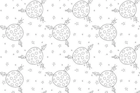 Vector color seamless repeating childish pattern with cute monsters aliens an 스톡 일러스트