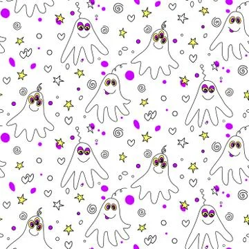 Vector color seamless repeating childish pattern with cute monsters aliens an Stockillustratie
