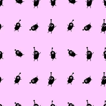 Vector color seamless repeating childish pattern with cute little monsters al Illustrazione stock