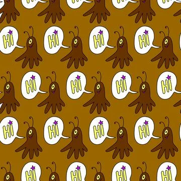 Vector color seamless repeating childish pattern with cute monsters aliens an 스톡 일러스트