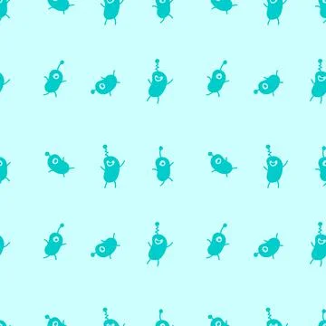 Vector color seamless repeating childish pattern with cute little monsters al イラスト素材