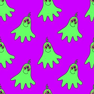 Vector color seamless repeating childish pattern with cute monsters aliens an 스톡 일러스트