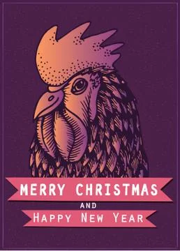Vector colored cock for the New year 2017 on dark purple background Stock Illustration