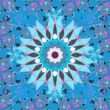 Vector colored design abstract mandala sacred geometry illustration on a brown, Stock Illustration