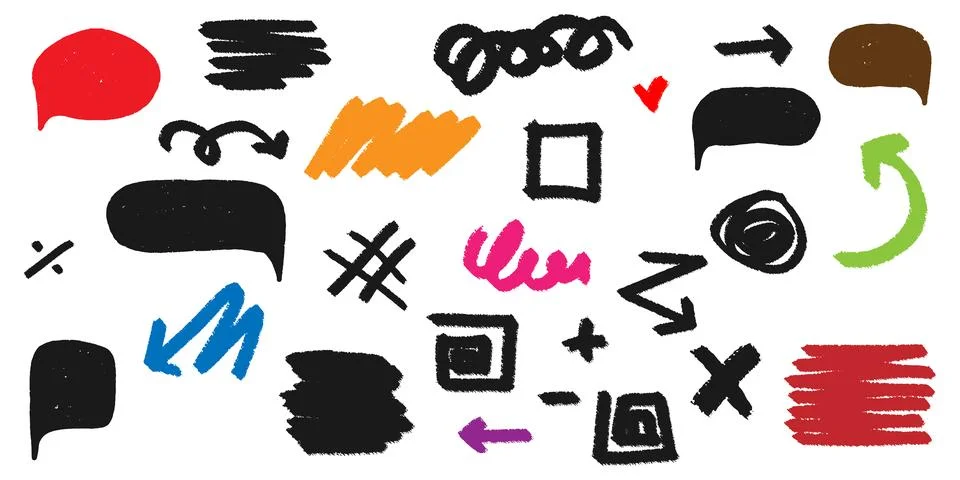 Vector colored elements, rough old grunge texture. Lines, curls, lattices, wa Stock Illustration