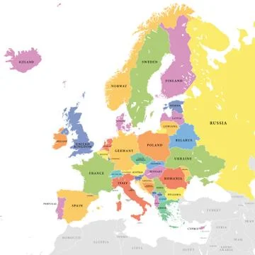 Vector Colored European Map Stock Illustration