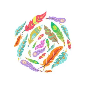 Vector Colored Feathers Set Illustrazione stock