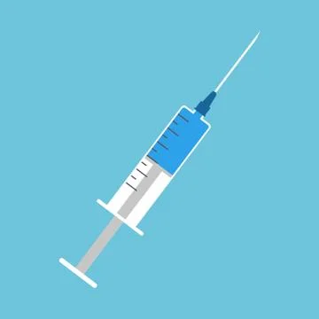 Vector colored flat design medical plastic syringe. Isolated. Stock Illustration