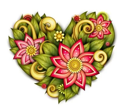 Vector Colored Floral Composition in Heart Shape Stock Illustration