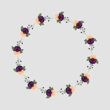 Vector colored Floral frame with pansy flowers Stock Illustration