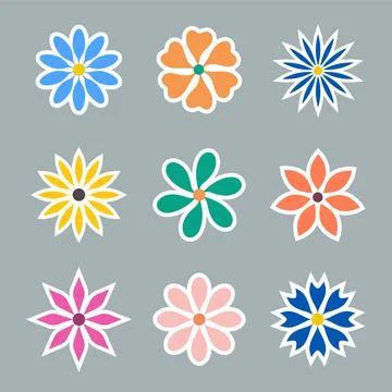 Vector colored flower with white stroke, blooming illustration with design, s Stock Illustration