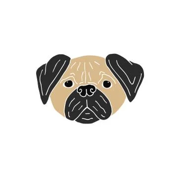Vector colored hand drawn doodle pug dog face Stock Illustration