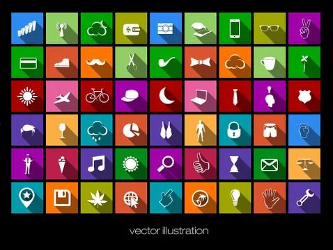 Vector colored icons with shadows Stock Illustration