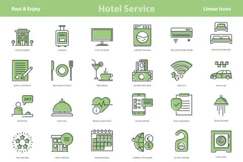 Vector colored outline icon set - hotel service Stock Illustration