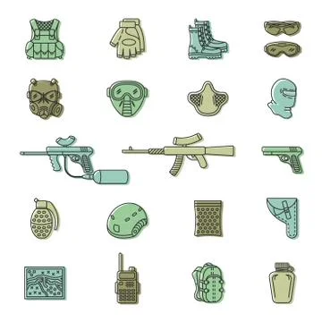 Vector colored paintball or airsoft icon set Stock Illustration