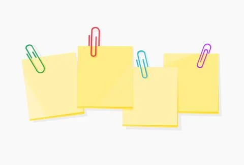 Vector of a colored paperclips with blank yellow notepaper Stock Illustration