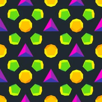 Vector colored polyhedrons seamless pattern. Stock Illustration